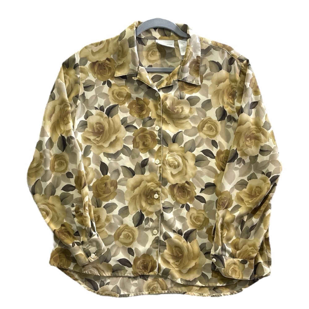 Liz Claiborne Yellow Floral Long Sleeve Women's‎ L